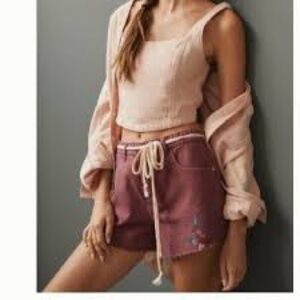Anthropologie Pilcro The Devon Embroidered Pink Denim Shorts, Size XS
